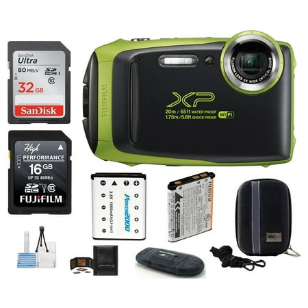FUJIFILM FinePix XP130 Water, Shock, Freeze and Dustproof Digital Camera (Lime) Bundle; Includes: 32GB & 16GB SDHC Memory Cards + Spare Battery + Camera Case + Card Reader +