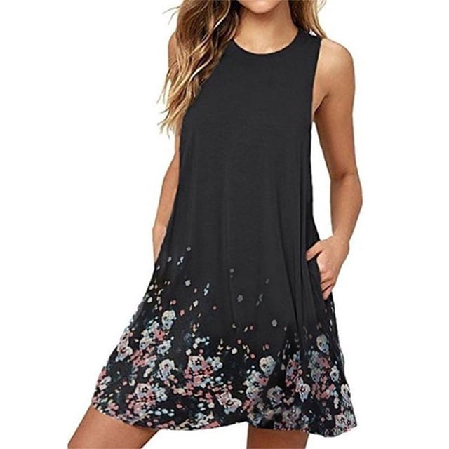 Qarigey Vestido Cuello Hasta La Rodilla Vestido Mujer Estampado Ropa Vestidos negro XXL