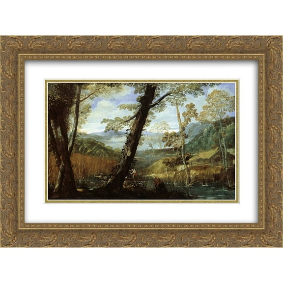 Annibale Carracci 2x Matted 24x18 Gold Ornate Framed Art Print 'River Landscape'