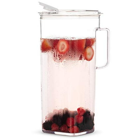 Milk Carafe Glass Komax Clear Large Tritan Pitcher with Lid | 77 Oz - 2.4 Quart | Great Carafe for Water, Juice, Ice Tea, Lemonade, Sangria & Milk | Airtight, BPA Free. ()