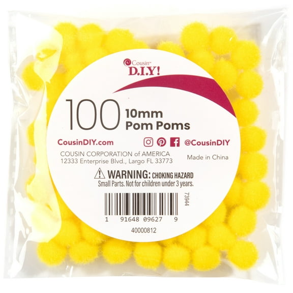 CousinDIY Pom-Poms 10mm 100/Pkg-Yellow