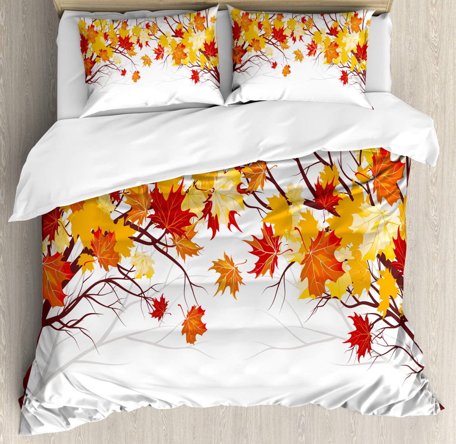 Fall Duvet Cover Set, Image of Canadian Maple Tree Leaves in Autumn