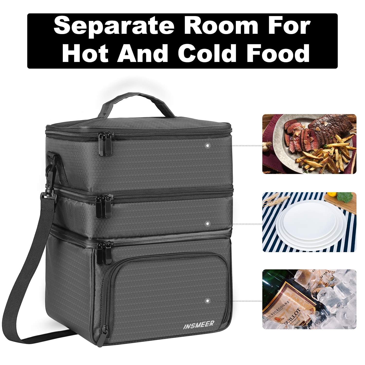 INSMEER Insulated 21 Qt Lunch Bag for Men, Leakproof with 3 Compartments, for Work, Beach, Picnic