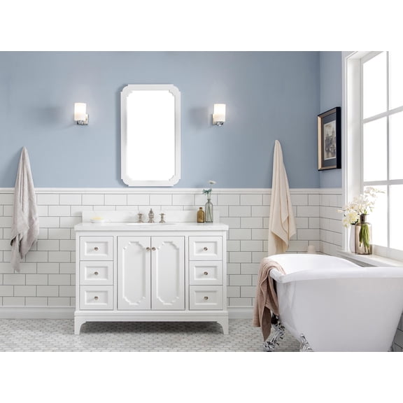 Water Creation Queen 48"W Wood Single Bathroom Vanity in Pure White & Nickel