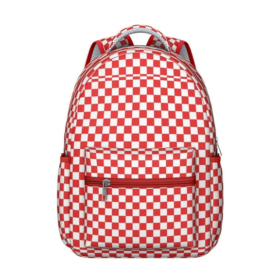 White Red Checkered Backpack for School,Cute School Bag,Schoolbag with Adjustable Shoulder Straps & Padded Back,15.3"x11"x7.1".﻿
