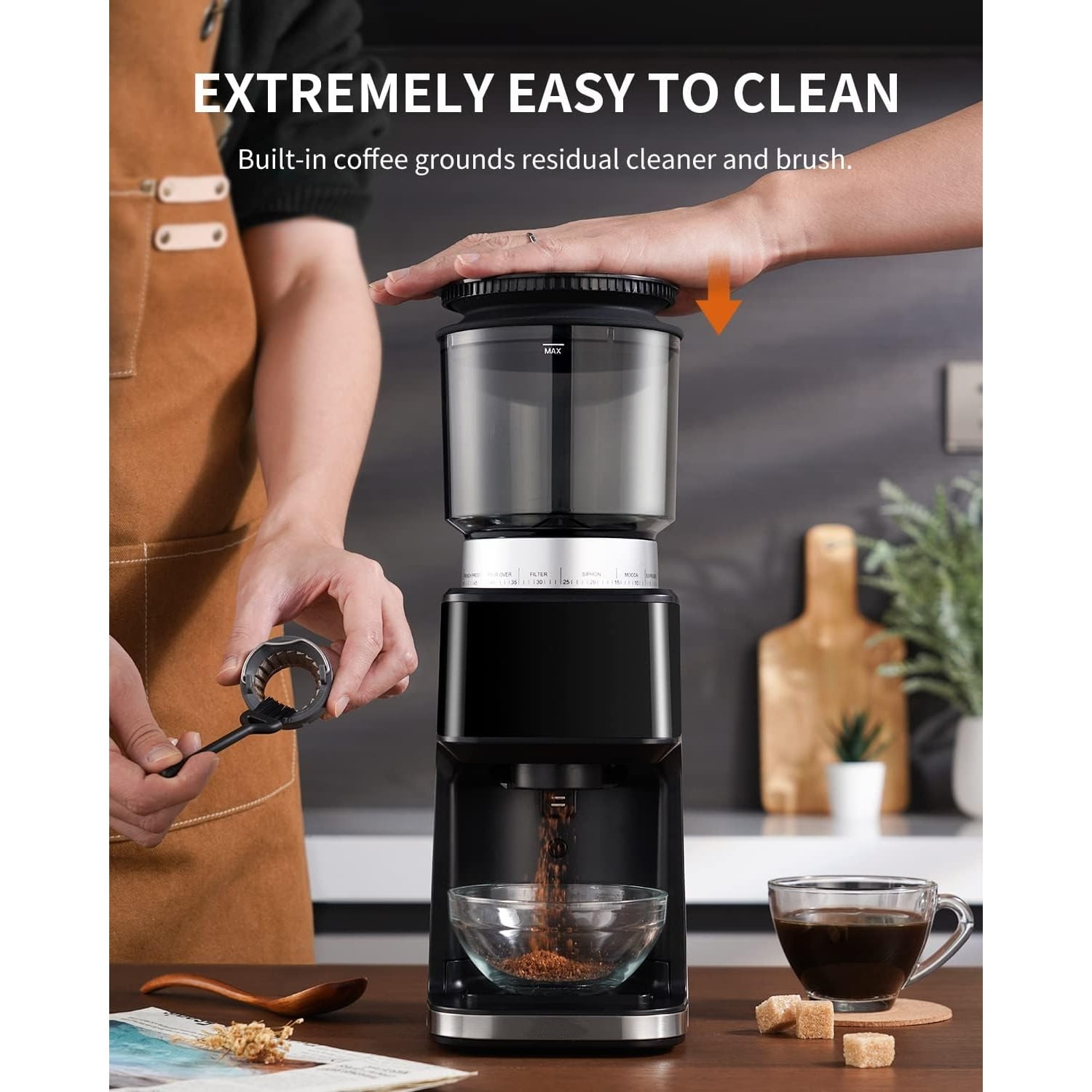 Conical Burr Espresso Coffee Grinder Electric with Precision Timer 2.0, Touchscreen Adjustable Burr Mill with 51 Precise Settings for Home Use, Anti-static, Stainless Steel