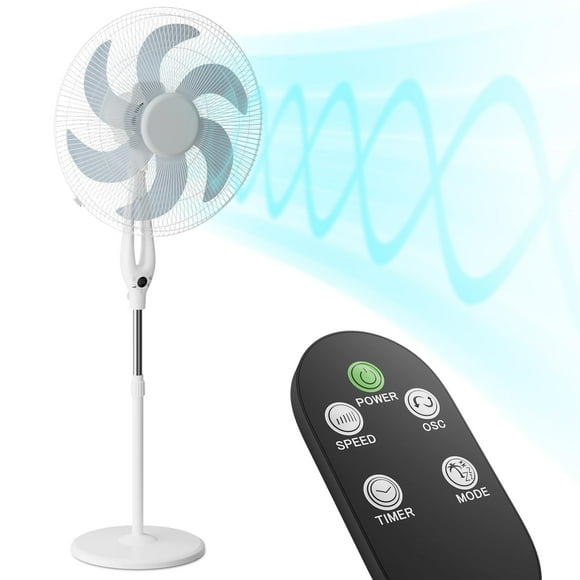 mollie Ventilador de pedestal oscilante con control remoto Temporizador 12H Altura ajustable portátil 6 aspas Circulador de aire silencioso Ventilador de piso de pie para dormitorio hogar
