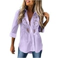 thumbnail image 2 of Sevevn Cardigan Sweaters for Women Women Solid Color Lapel Cardigan Embroidered Lace Hollow Out Long Sleeved Shirt Top Gift for Girls Purple XL, 2 of 6