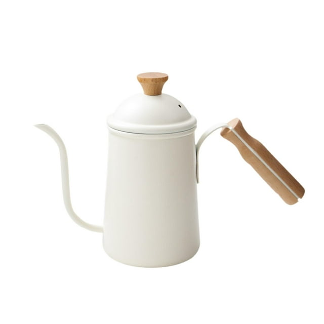 Hervidor de café portátil de acero inoxidable con mango de madera y de 650 ml, tetera de cuello de cisne para tienda, cafetería, interior y