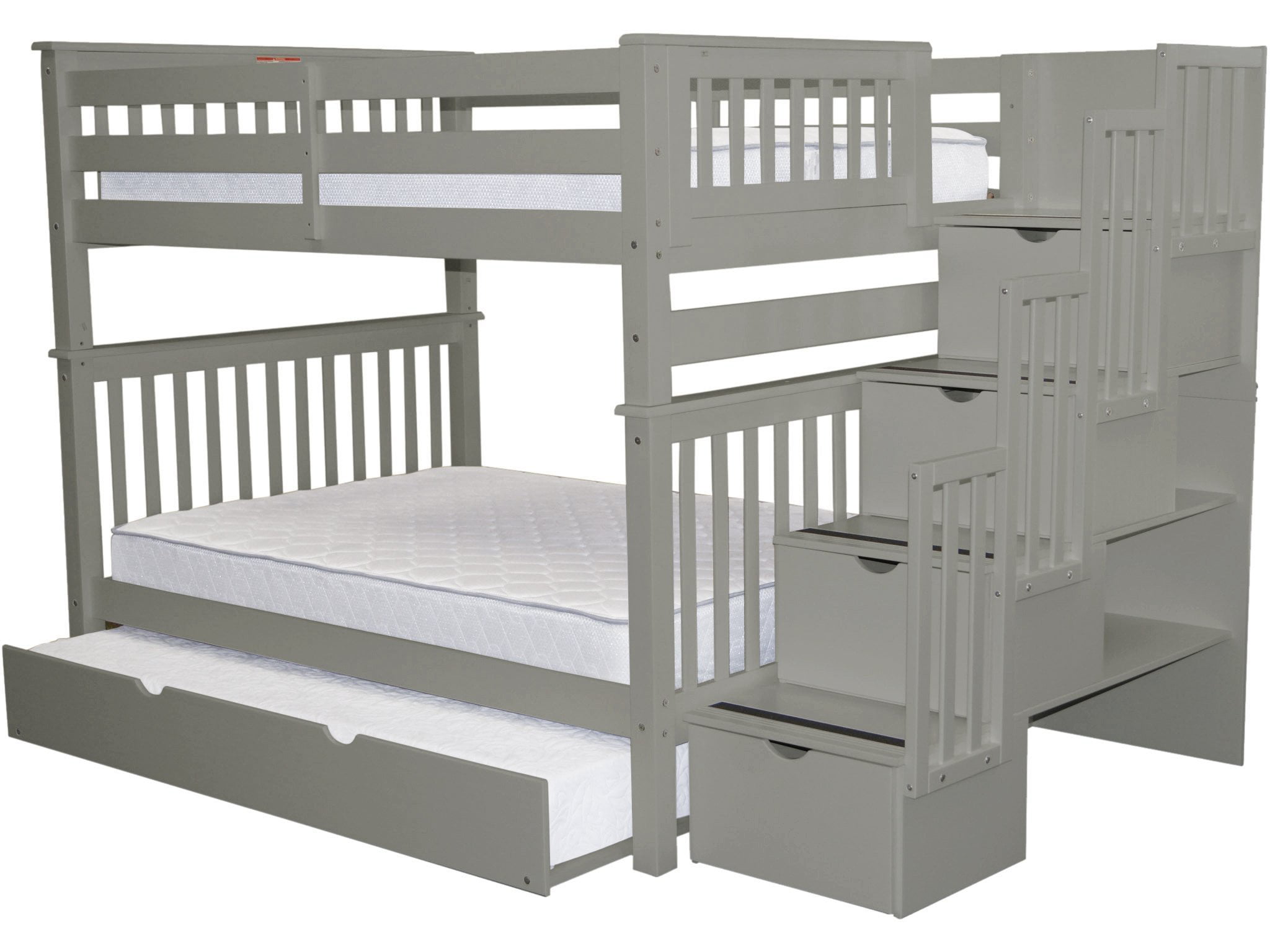 Bedz King Stairway Bunk Beds Full over Full with 4 Drawers in the Steps