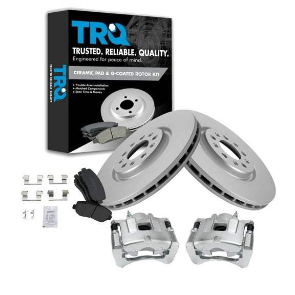 TRQ Front Brake Pad & Rotor Kit Brake Caliper Brake Pads Brake Rotor Ceramic Premium G-Coated Fits Select 2015-2017 Chrysler 200 2014-2019 Jeep Cherokee