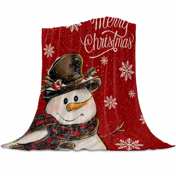 Merry Christmas Flannel Blanket for Bed,Travel and Camping, Snowman Snowflakes Super Soft Cozy Blanket for All Seasons 32"x48"