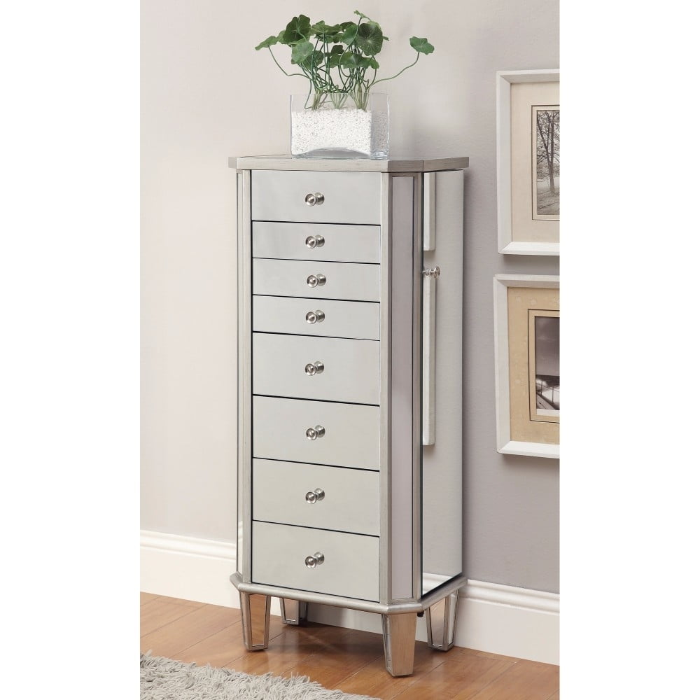 Silver Mirrored Jewelry Armoire