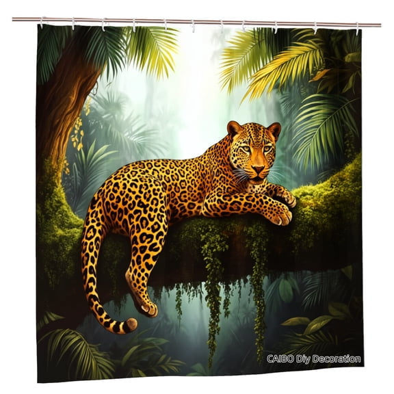 Joocen Polyester Shower Curtain Leopard In Jungle Scene For Home Bathroom Bath Tub Decoration 72x72 inch