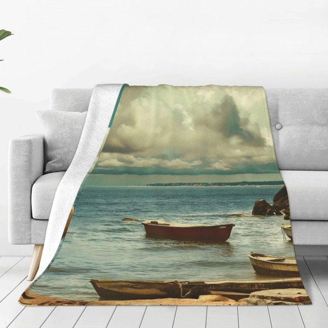 Balery Serene Coastal Blue Sky Manta de Felpa Suave y Acogedora – Cobija de Franela Aterciopelada para Cama, Lavable y Cálida para Sofá, Mascotas, Transpirable-60"x50"