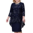 thumbnail image 1 of Kcodviy Robe T-Shirt Élégante en Dentelle Brodée pour Femmes Longueur Genou Robe de Soirée Manches Mi-Longues Femmes Décontractées Été, 1 of 5