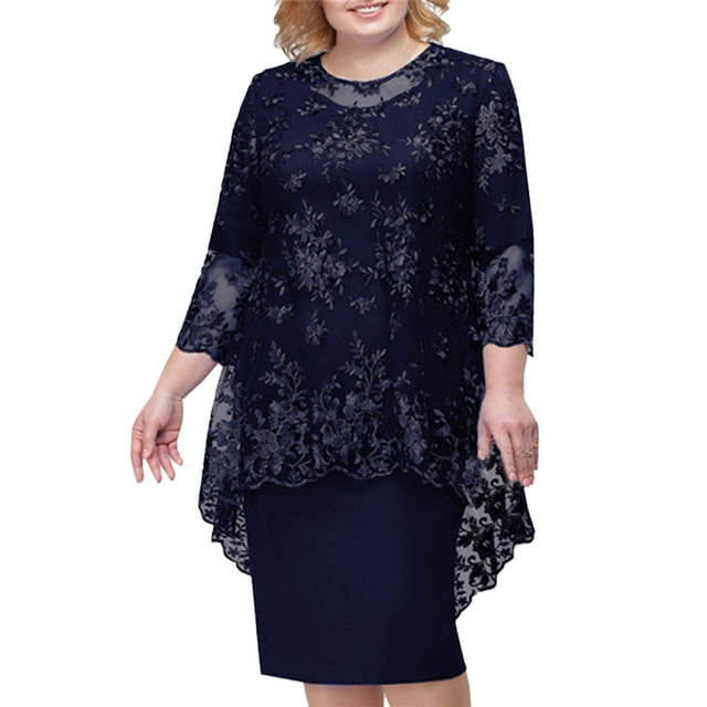 Kcodviy Robe de Travail Élégante en Dentelle Brodée pour Femmes, Robe de Soirée de Bureau à Manches Mi-Longues, Robe Décontractée pour Femmes, Robes Décontractées pour Femmes
