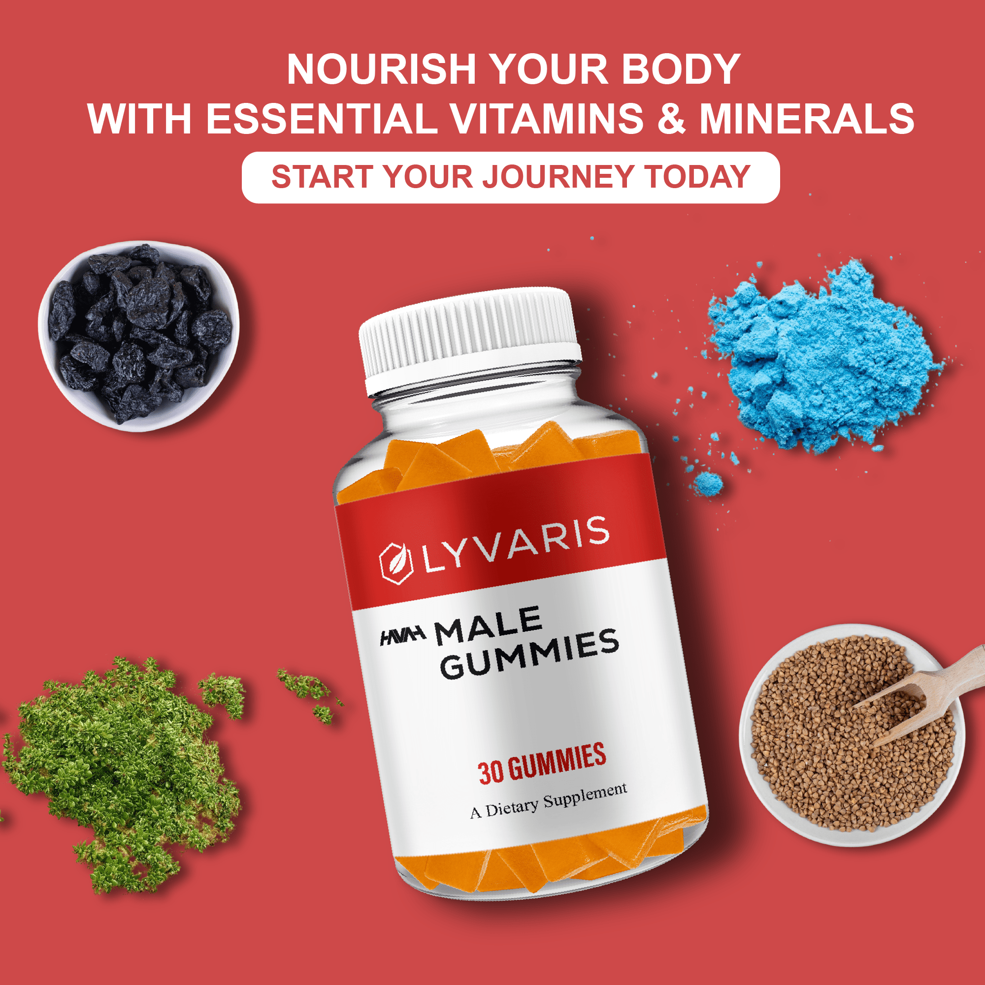 Lyvaris Male Gummies, Lyvaris Support Supplement (30 Gummies)