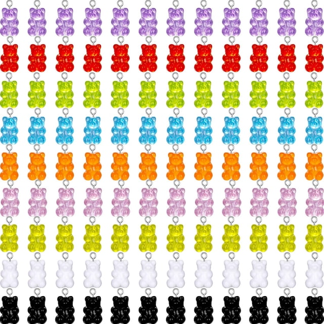 54 Uds. Colgantes coloridos de oso de resina gomosa, llaveros de oso de resina para suministros de collar de joyería DIY Sincero Hogar