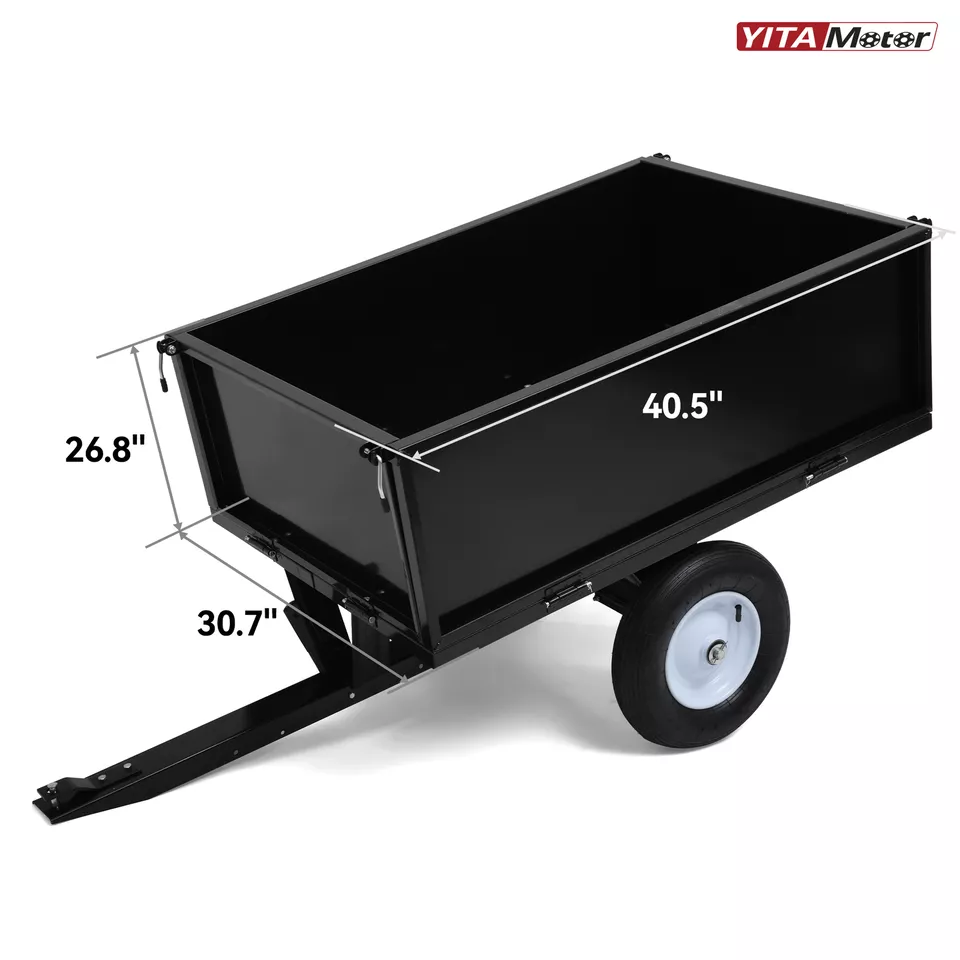 RVNI Steel Dump Cart Tow Behind Solution for Lawn Dump Tractors 500 lbs Capacity Steel