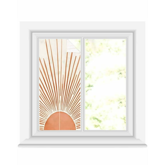 Window Privacy Film Boho Abstract Sun Stained Glass Window Film Decorative Sun Block Window Cover Modern Beige Sun Light Lines Window Clings Static Adhesive Sticker for Bathroom 19.6"x39.3"