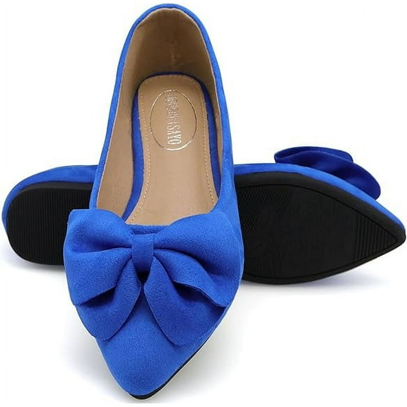 Comfortable Dress Shoes with Bows Pointy Toe Suede Flat Shoes Blue Size 10 Blue (Women's )