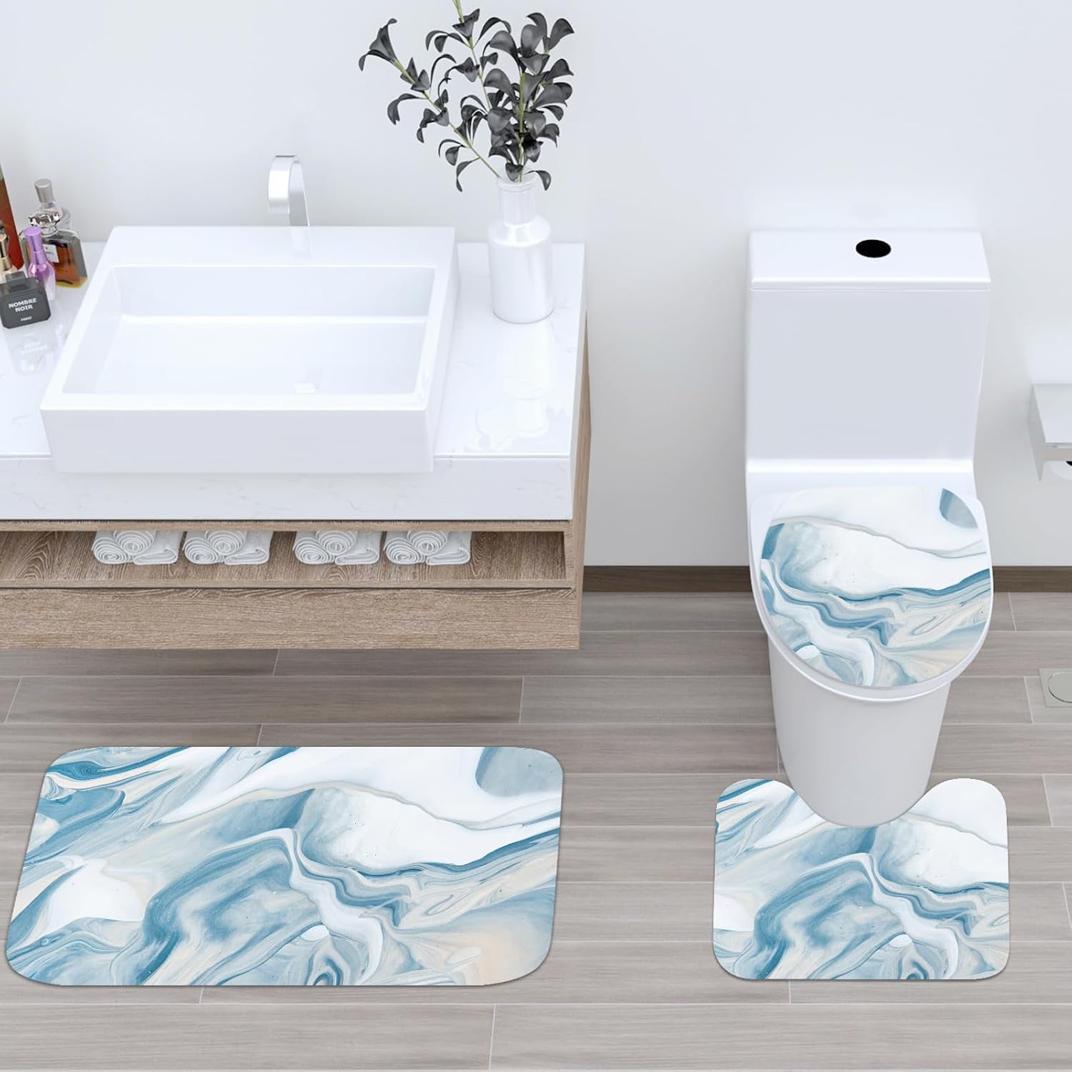 4 Pieces Cartoon Bear Shower Curtain Set Kawaii Bathroom Accessories, Toilet Lid and Non-Slip Rugs,Cute Waterproof Shower Curtain Bathroom Accessories Sets Home Decor,12 Hooks,72 x 72 Inches