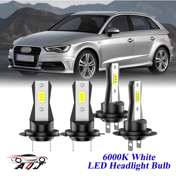 Compatible with Audi A3 2009-2013 LED Headlight KIT High Low Beam Combo Bulbs (Pack of 4) , 6000K White Super Bright, Plug and Play