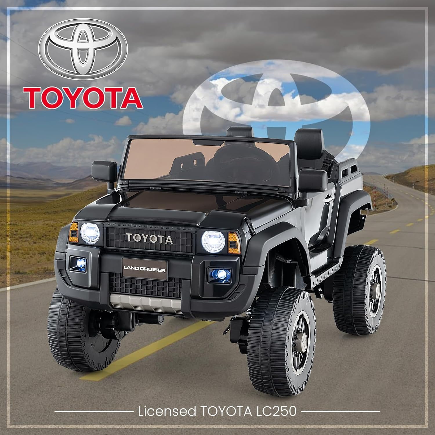 Licensed Toyota LC250 24V 2 Seater Ride on Truck by OLAKIDS, 2WD/4WD Battery Powered Vehicle with Remote Control, 3 Speeds, Music, Lights, Kids Electric Car for 3+ Boys Girls