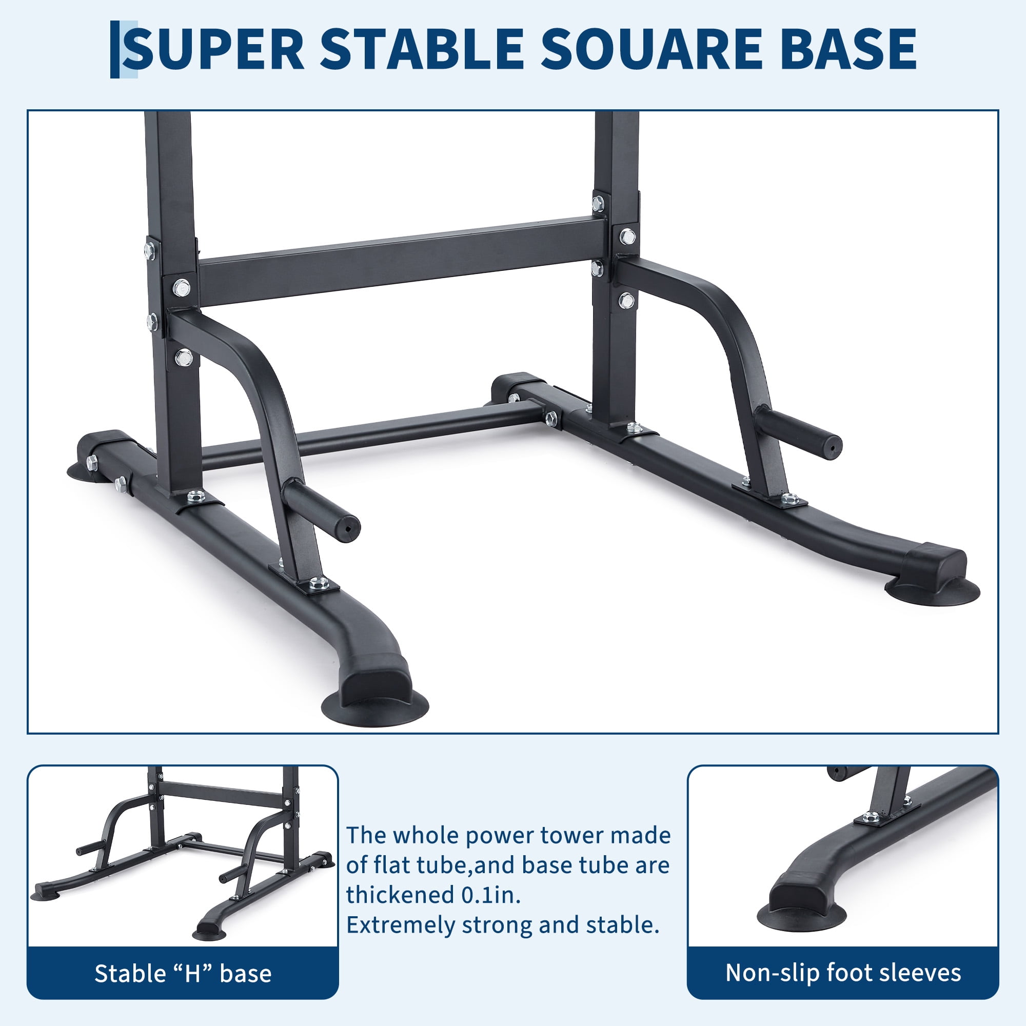 Multi-Function Power Tower Pull Up Bar Station with Backrest, Adjustable Height Strength Training Equipment for Gym, Heavy Duty Pull Up Dip Station