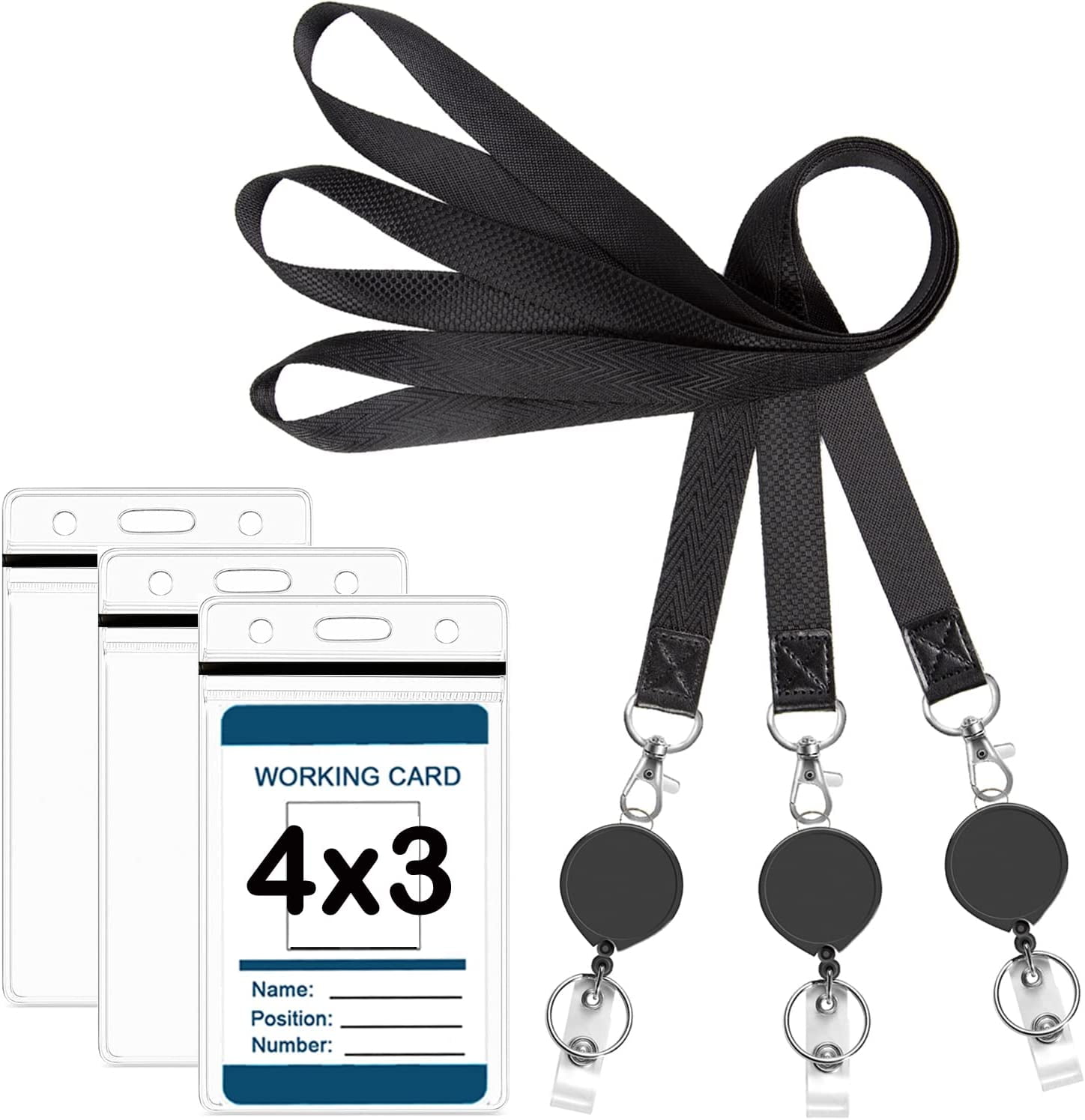 3 Pack Lanyard with ID Badges Holder Black Retractable lanyards for id