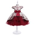 thumbnail image 2 of Jinhomg Toddler Girls Elegant Dresses Vintage Floral Mesh Patchwork Midi Dress Dressy Casual Sleeveless Layered Dresses with Bow Tie Red 6Y, 2 of 8