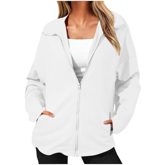 Zip Up Hoodie Women Y2K Sweatshirt Casual Long Sleeve Hoodies Oversized Fall Fleece Sweatshirts Jacket with Zipper Pockets