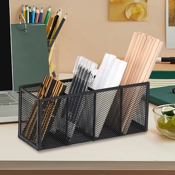 Metal Mesh Desk organizer Pen Pencil Caddy Multi-Compartment Office Supply Holder Stationery Storage Container Workspace, Black, JKODE