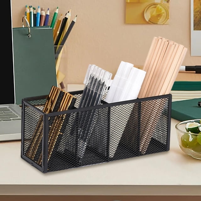 Metal Mesh Desk organizer Pen Pencil Caddy Multi-Compartment Office Supply Holder Stationery Storage Container Workspace, Black, JKODE