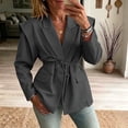 thumbnail image 4 of Hueook Cinched Jacket Baggy Coats Waist Slimming Tie Fall and Winter Waists Thin Loose V neck Coat Woman Gray 2X, 4 of 5
