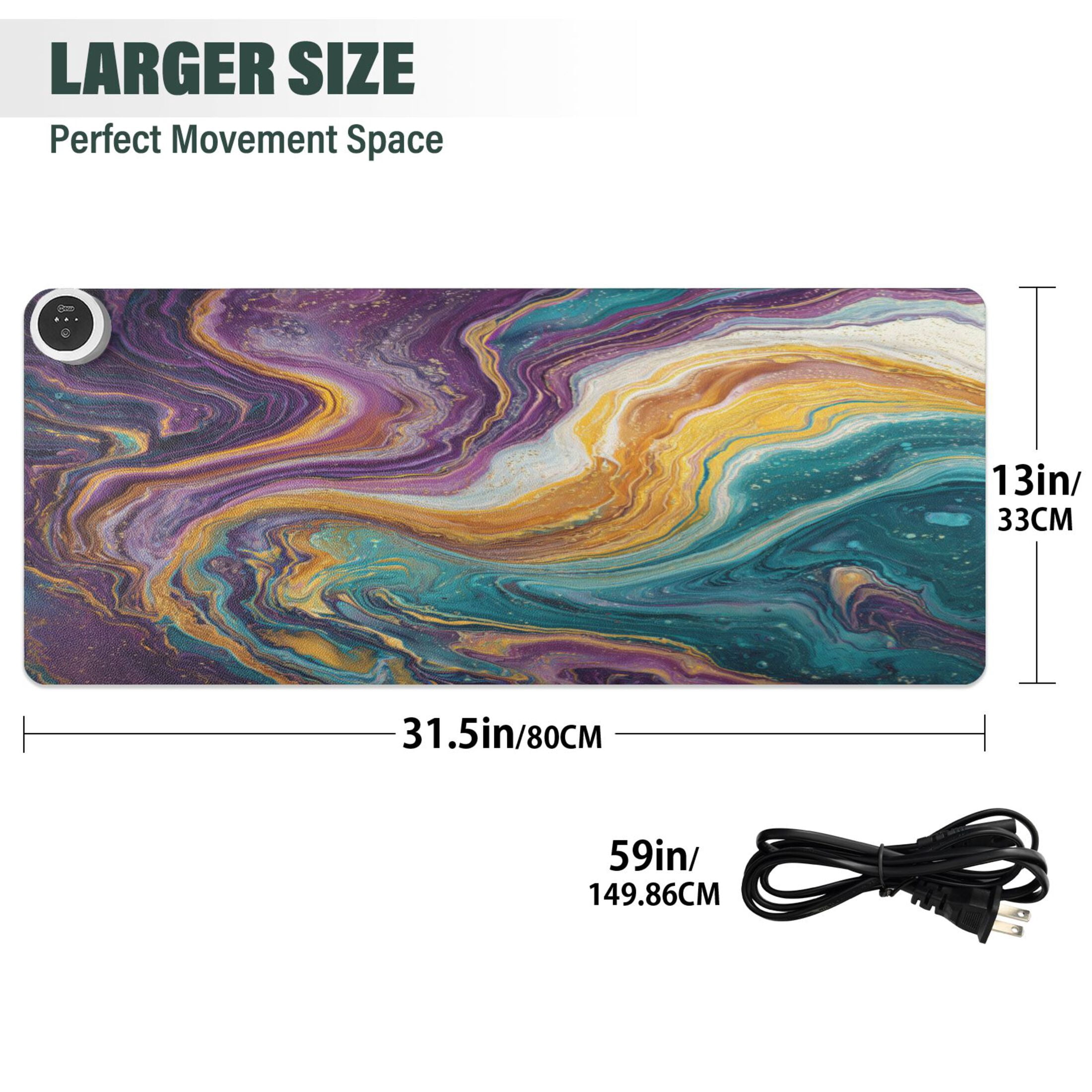 Large Heated Desk Mat Mouse Pad 31.5"x13"PU Leather Graphene Heating Desk Warmer with 3 Temperature Settings 110V US Plug Non-Slip Warm Pad for Home, Office, and Gaming Marble Veins in Various Colors