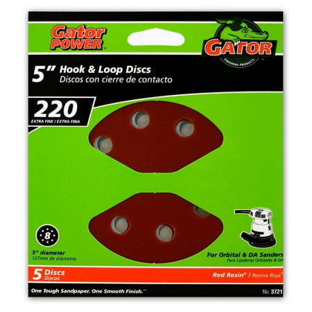 

Gator 3721 Aluminum Oxide 8-Hole Hook & Loop Sanding Disc 220 Grit 5 5-Pack Each
