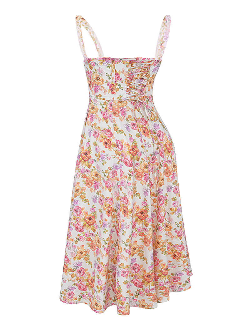 Wassery Women Boho Corset Maxi Dress Square Neck Low Cut
