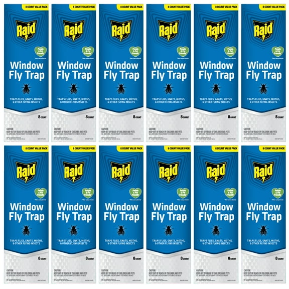 Raid Window Fly Trap, Discreet & Effective Fly Adhesives, 8 Counts, 12 Pack (96 Traps)
