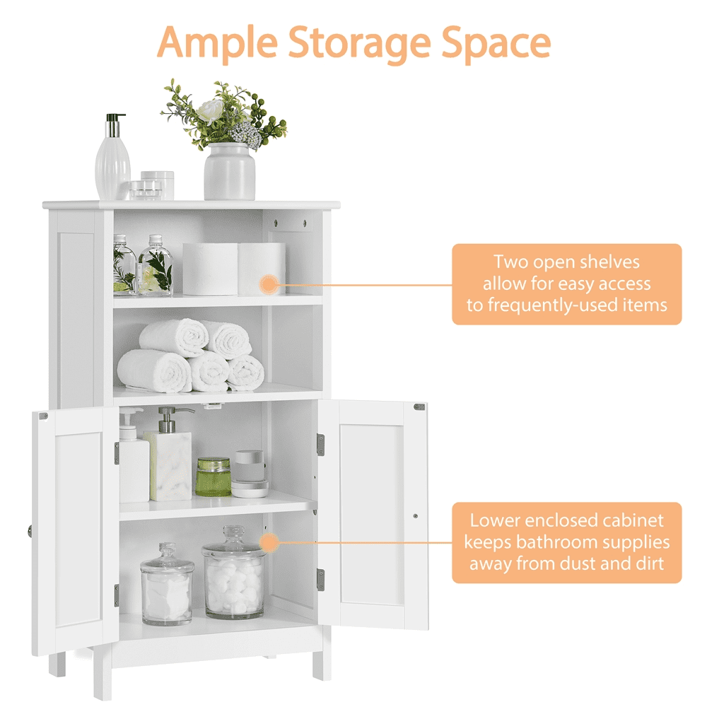Alden Design 5-Tier Wooden Bathroom Floor Cabinet with Adjustable Shelf, White