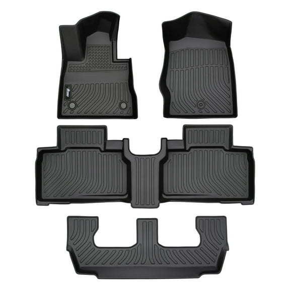 Ikon Motorsports 3D TPE Floor Mats Compatible With 2020-2021 Ford Explorer 7 Seats, Black 3D Molded All Weather Car Carpets Front Rear Protector Liners 4PC Set