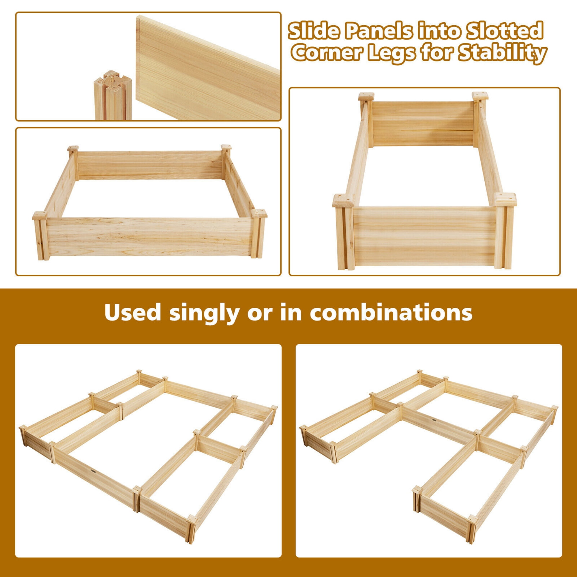 Gymax Raised Garden Bed 92.5x95x11in Wooden Garden Box Planter Container U-Shaped Bed