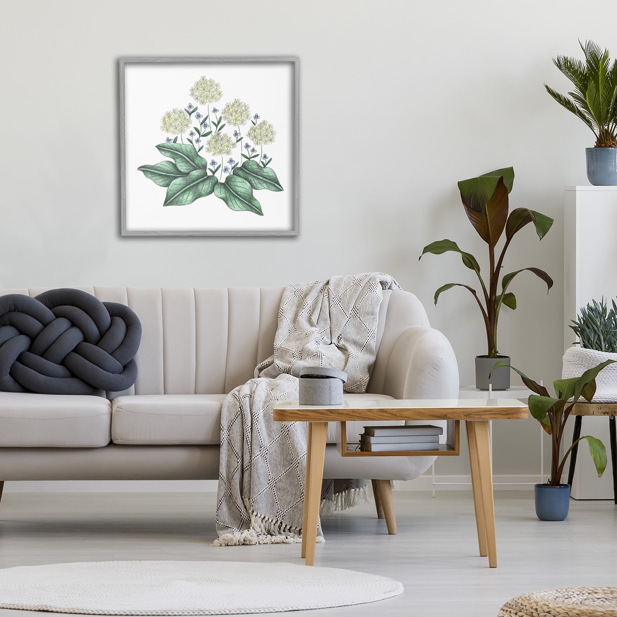 Hello Wildflower Vintage Sketch Gray Framed Giclee Art, design by Cecilia Battaini