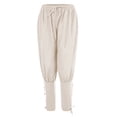 thumbnail image 6 of BVWKPCV Mens Medieval Ankle Pants Renaissance Viking Pirate Pants Lace Up Cotton Tapered Halloween Costume Trousers White XXL, 6 of 6