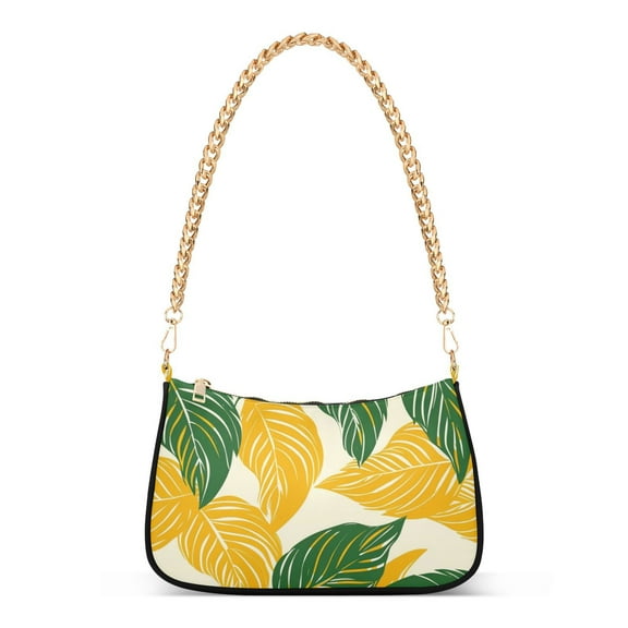Leaves Yellow GreenWomen Small Shoulder Bag Crossbody Tote Hobo Bags Purse Clutch Handbags with Chain Strap for Women