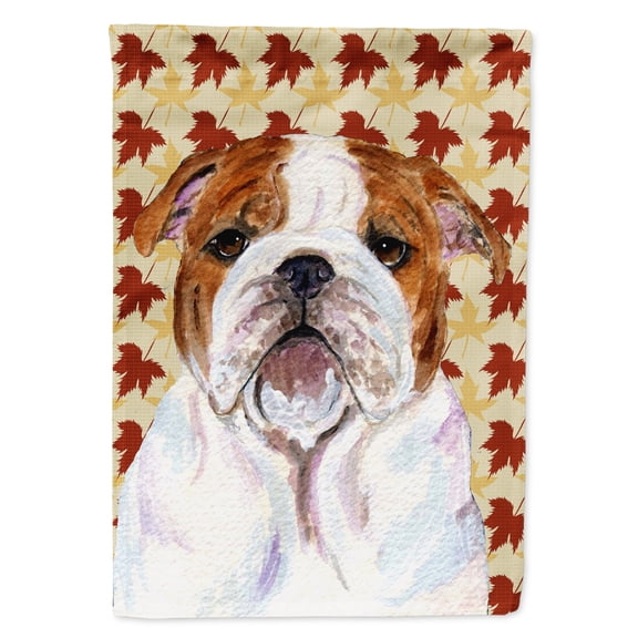 Carolines Treasures SS4372-FLAG-PARENT Bulldog English Fall Leaves Portrait Flag  multicolor