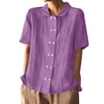 thumbnail image 4 of Womens Tops Plus Size Ladies' Cotton And Linen Shirt 2025 Solid Color Loose Double Breasted Lapel Casual Short Sleeved Blouse, 4 of 4