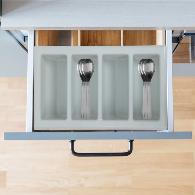 GOOHOCHY Caja Organizadora De Cubiertos Con Claro Para Cocina Con 4 Compartimentos De Plástico