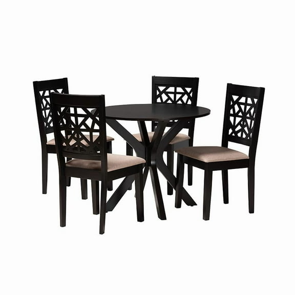 Baxton Studio Karel Modern Grey Fabric and Espresso Brown Finished Wood 5-Piece Dining Set